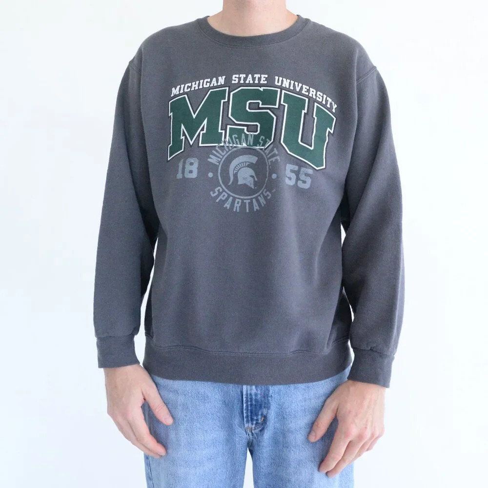Vintage Jerzees Mi State Spartans University Collegiate Gray Neck Sweater Medium